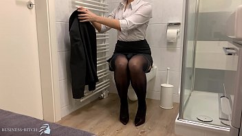 business woman secret dildo ride on the office restroom