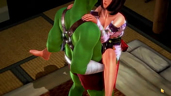 Pretty orient woman in sex with a ork in ryona gameplay video
