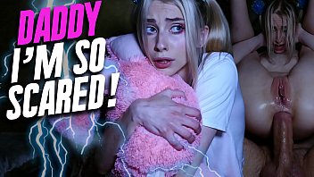 Innocent blonde girl is afraid of thunderstorms and wants to get under Jean-Marie Corda's blanket but.. she gets her young shaved pussy and tight asshole fucked hard by the horny older guy
